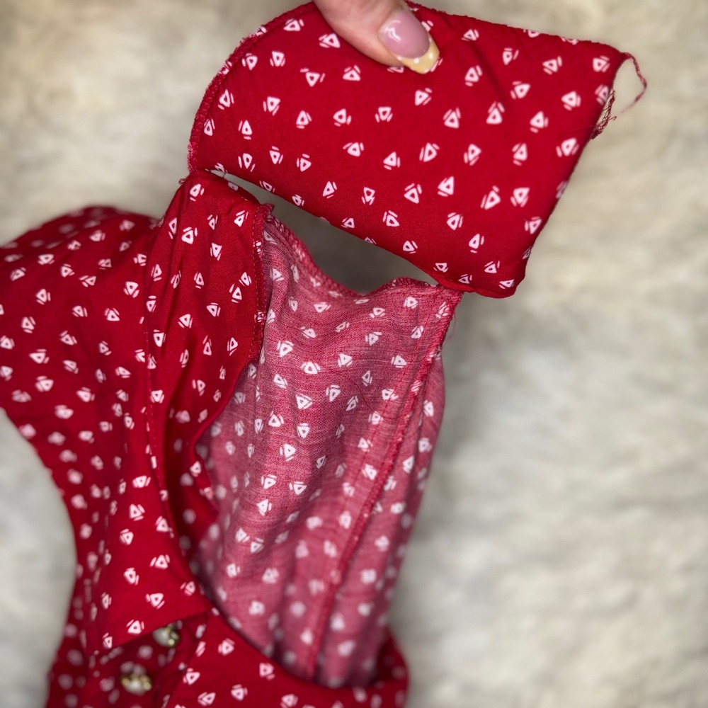 VTG Sunshine Starshine Red 80's Print Dress Peter Pan Collar Pleated sz 12 - Picture 4 of 10